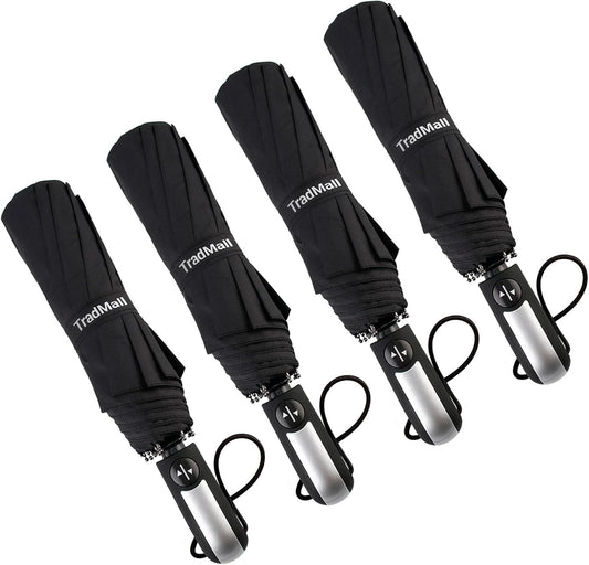 TradMall 4 Pack Travel Umbrella Windproof Portable 46 Inches Large Canopy Ergonomic Handle Auto Open & Close