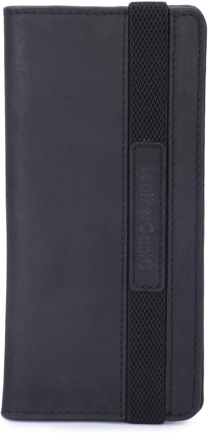 Passport Wallet for Men & Women Genuine Leather Bifold Travel Wallet RFID Blocking Long Passport Holder Document Organizer Travel Pouch Airline Ticket Wallet with Zipper Pocket [Black]