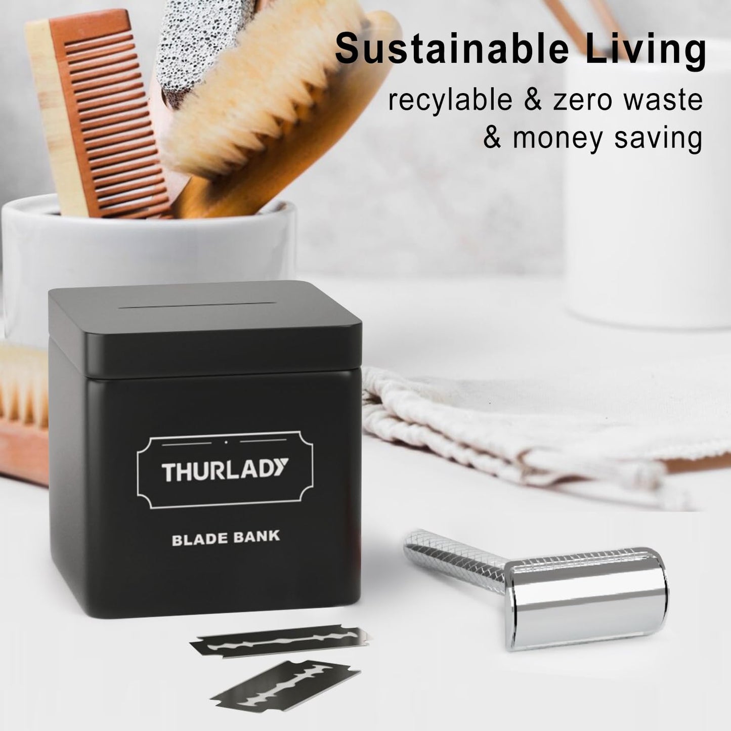 Bright Silver Safety Razor - Single Blade Razors for Men - Reusable Metal Razor, with 5 Stainless Steel Double Edge Blades, Smooth Close Shave, Sustainable, Plastic Free
