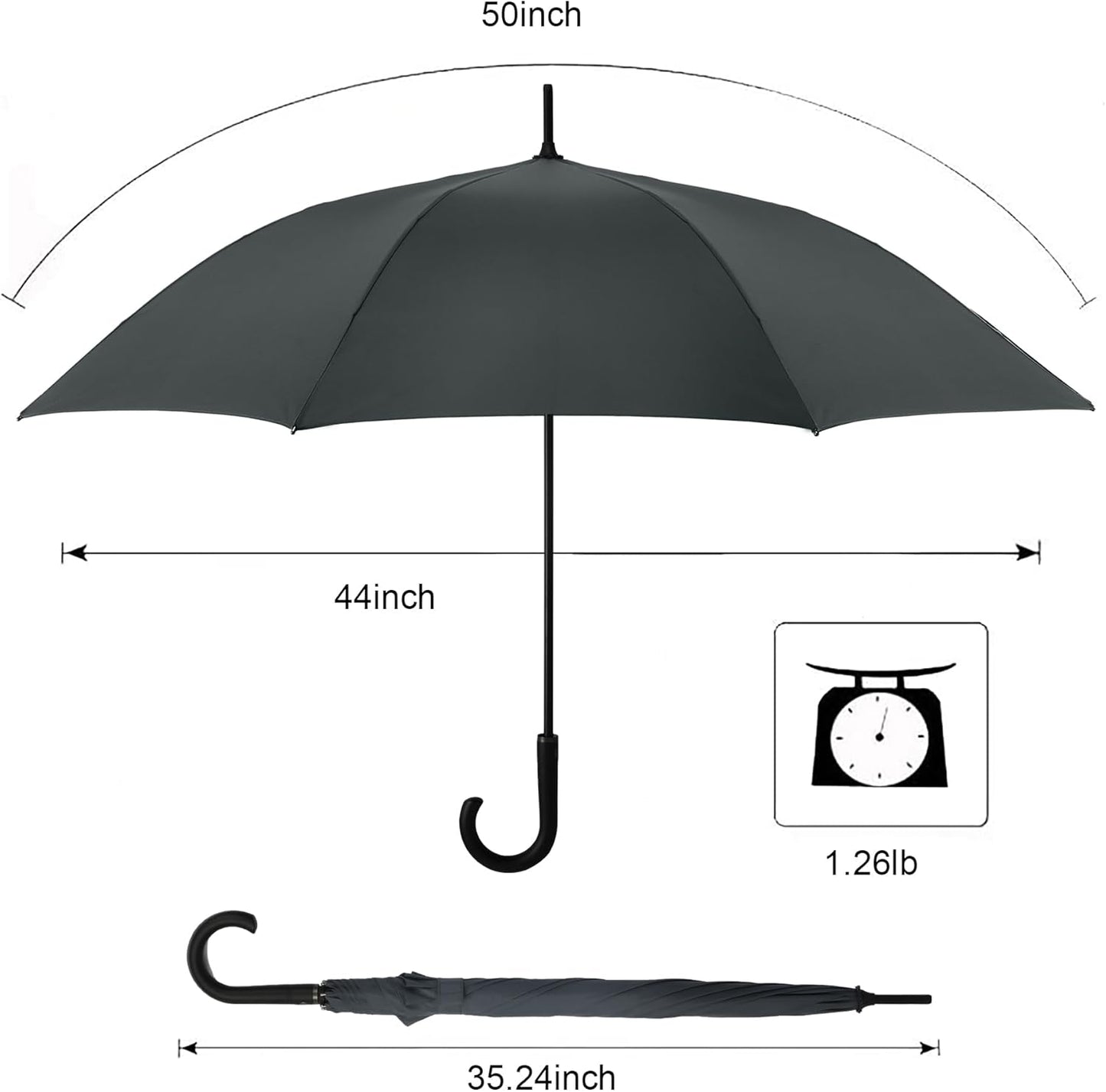 Large Stick Umbrella Windproof Automatic Open 50 Inch Umbrella with Hook Handle,Over Sized J Handle Umbrellas for Men and Women,Windproof Unbreakable Stick Rain Golf Umbrella.
