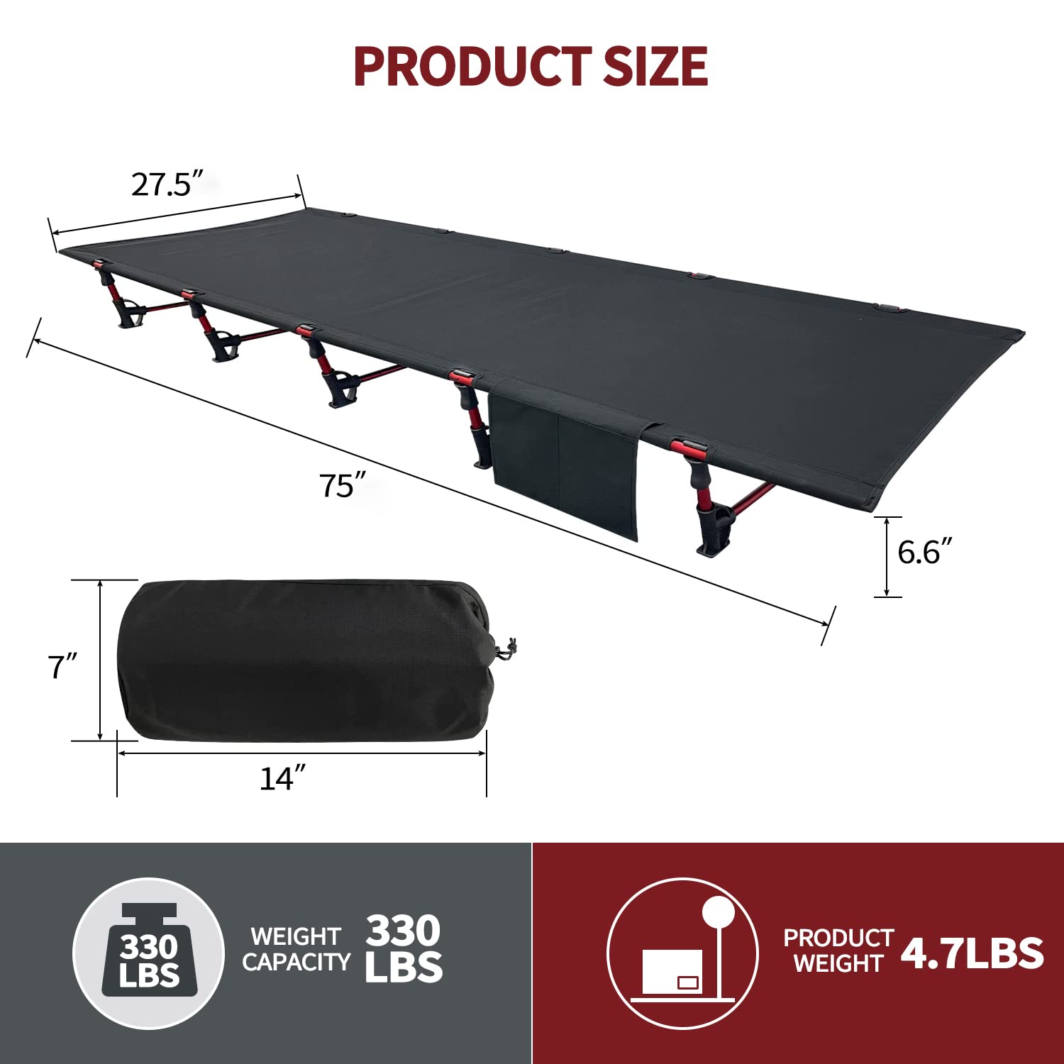 Sutekus Portable Camping Cot Sleeping Cot Ultralight Backpacking Cot Bed for Outdoor Hiking Travel