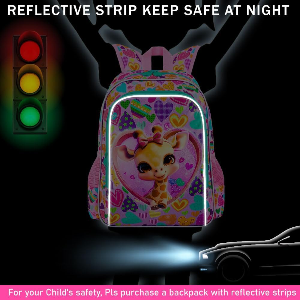 3PCS Girls Backpack, Kids Water Resistant Heart Bookbag Set with Lunch Box, Cute Kids School Bag for Preschool Toddler