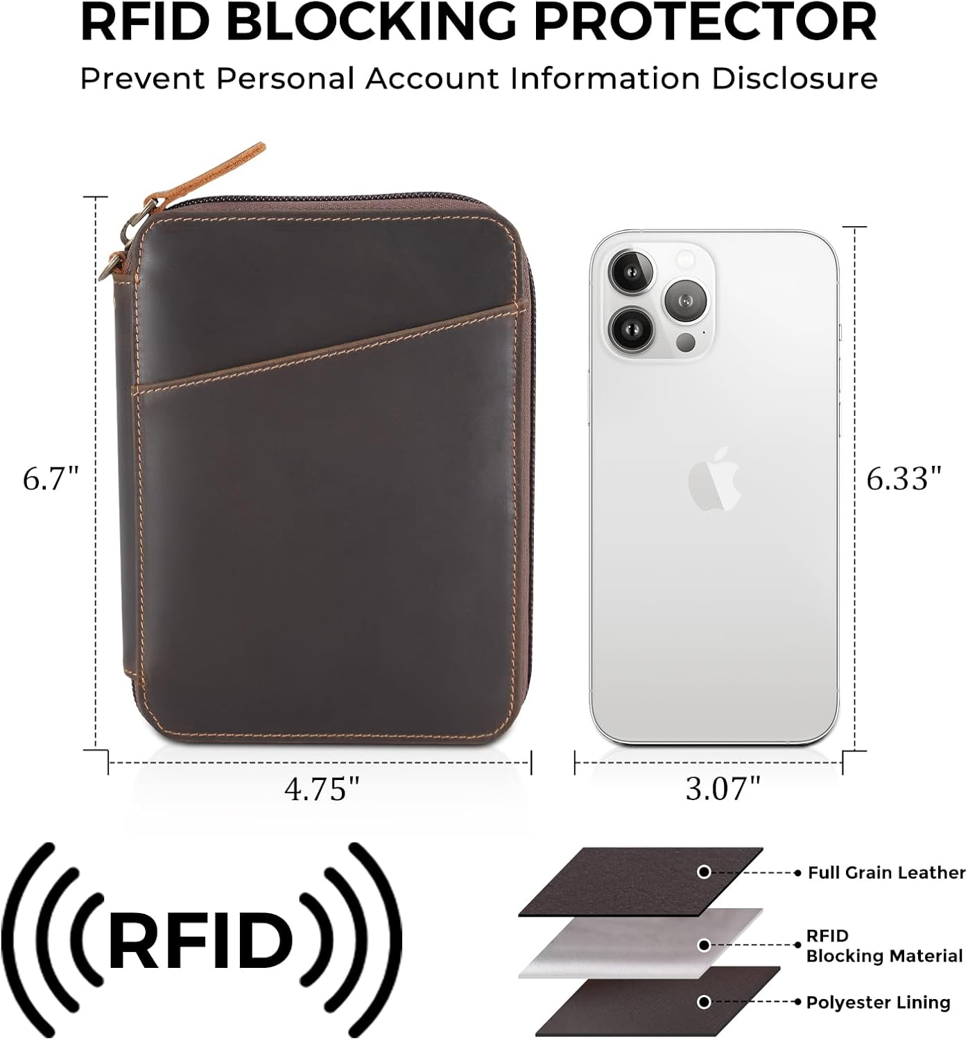 Polare Full Grain Leather Family Passport Wallet for 4 Passports, RFID Blocking Bifold Passport Cover Travel Document Organizer Holder for Women and Men