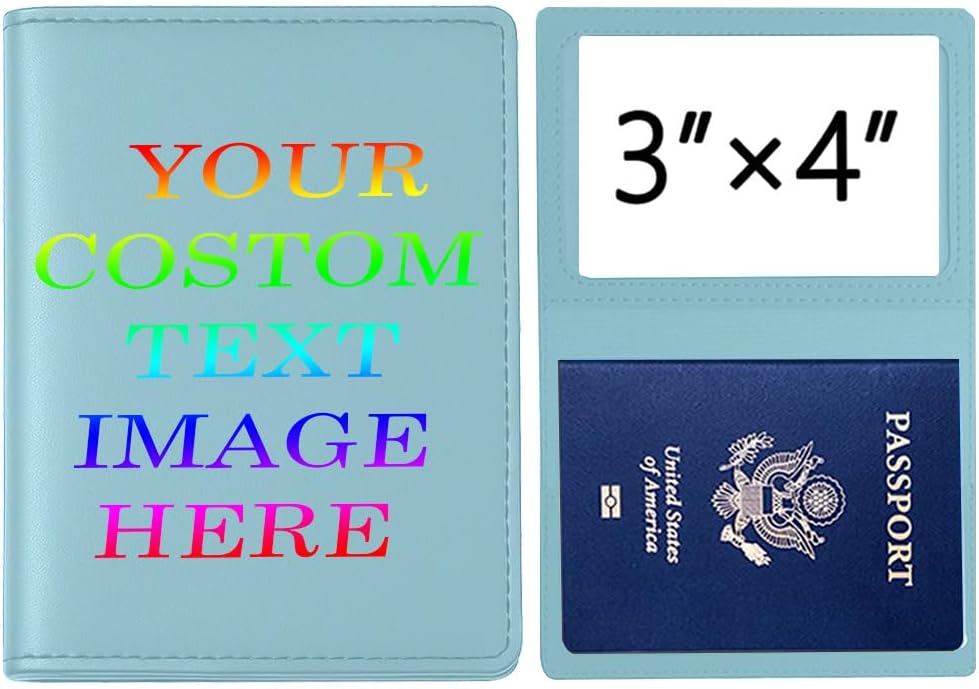 Personalized Passport Holder – Custom Name or Logo, PU Leather Travel Wallet for Men & Women, Fits Passport, Compact Travel Accessory Gift (Sky blue)