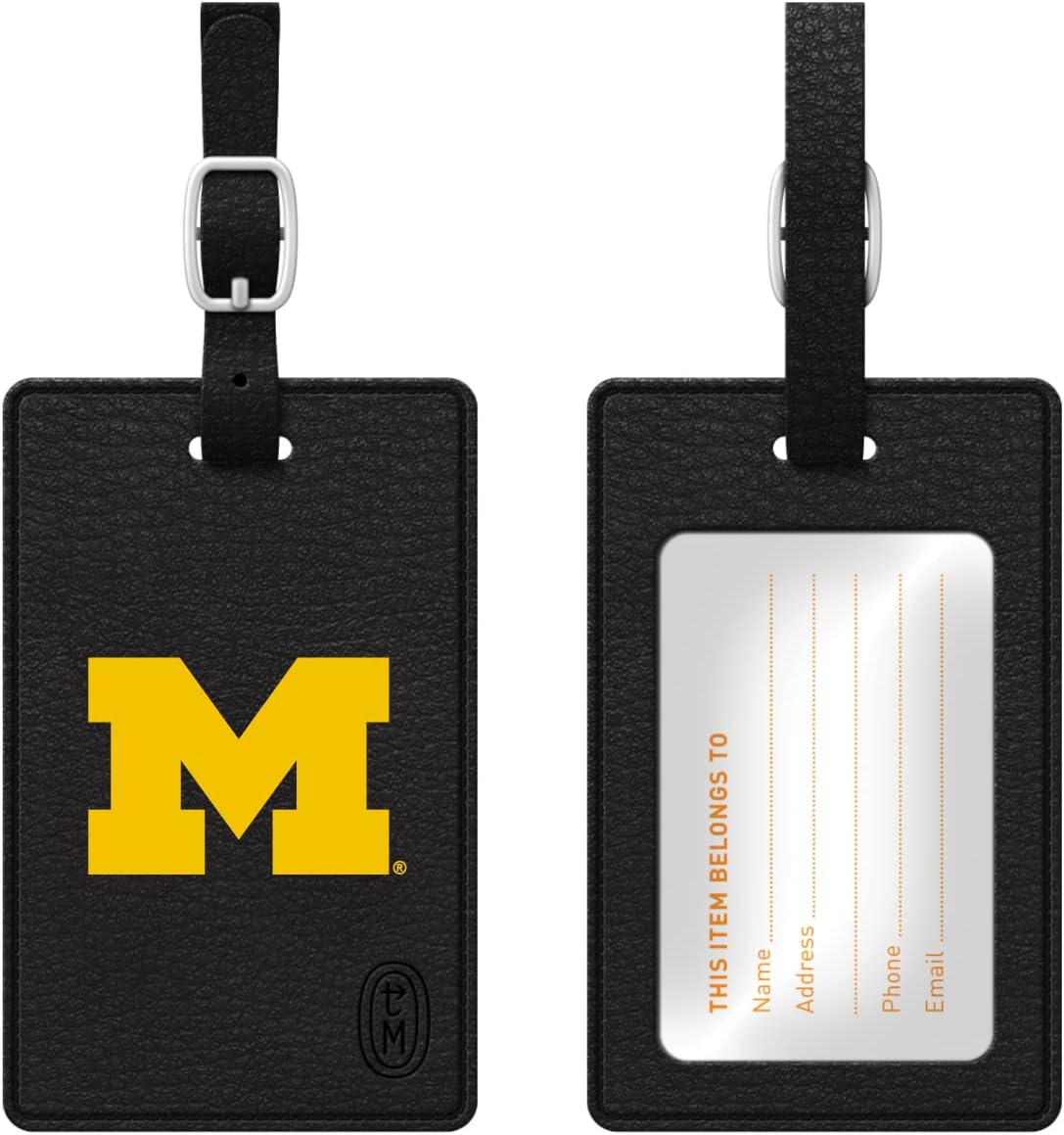 OTM Essentials University of Michigan Faux Leather Luggage Tag, Durable Travel Accessories with Adjustable Strap and ID Card, Classic