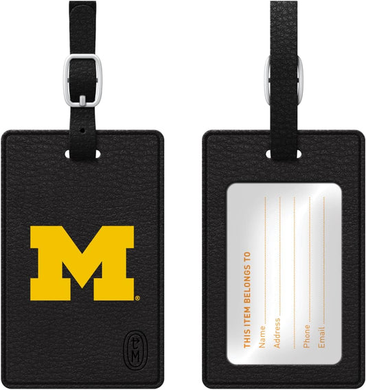 OTM Essentials University of Michigan Faux Leather Luggage Tag, Durable Travel Accessories with Adjustable Strap and ID Card, Classic