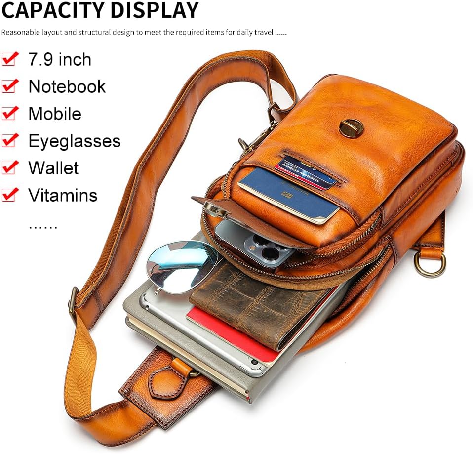 Genuine Leather Sling Bag for Men Women Backpack Chest Shoulder Satchel Crossbody Bags Casual