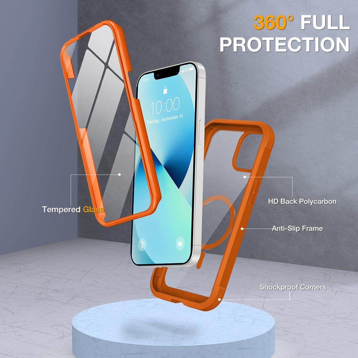Miracase for iPhone 13 Mini Case 5.4",with MagSafe,Built in Screen Protector,Full-Body Protection(Orange)