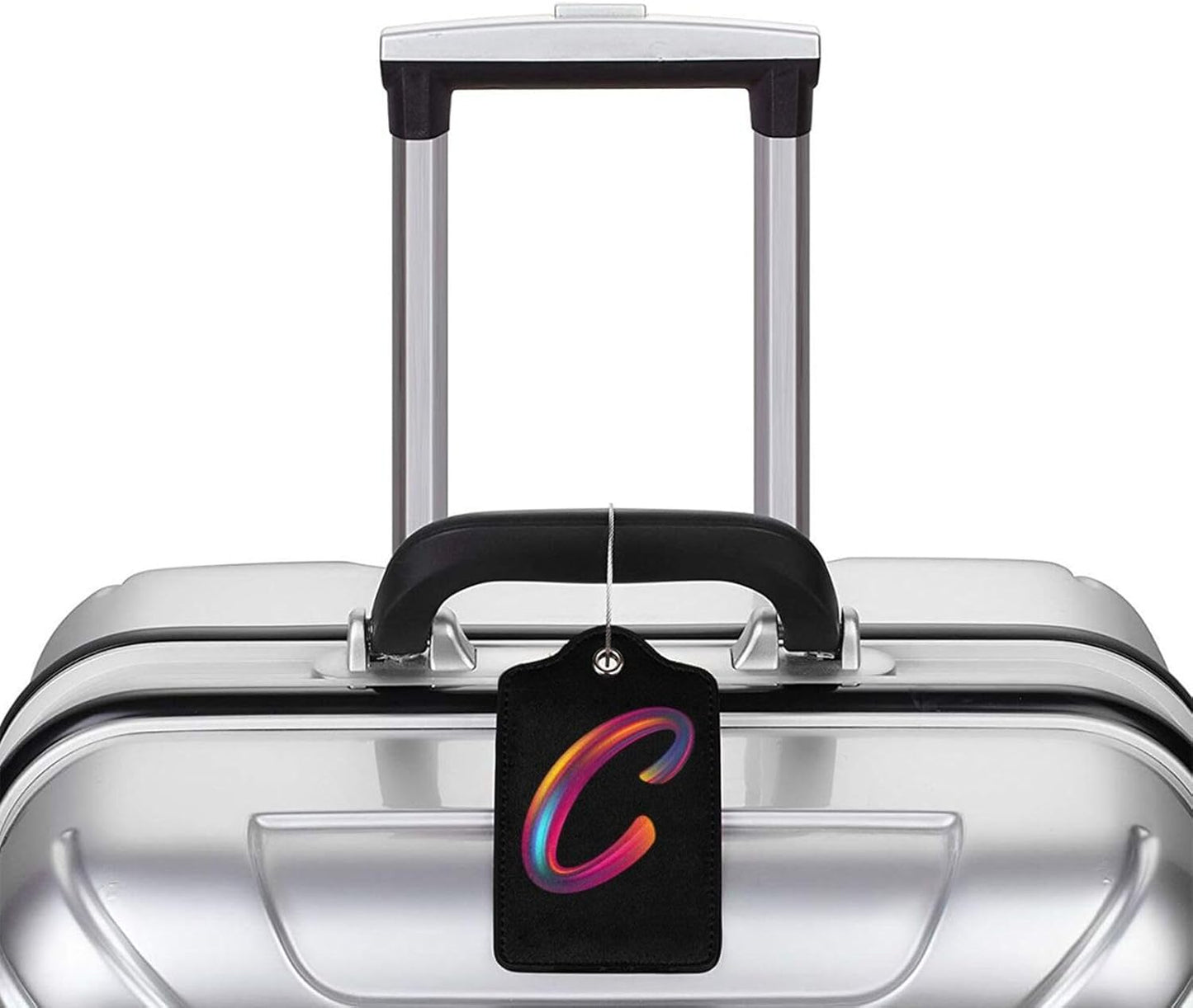 2 Pack Initial Luggage Tags for Suitcase, Colorful Letter Design Cruise Name Bag Tags, Novelty Baggage Identifiers with Full Privacy Cover, Leather ID Label for Women Men Kids Travel, Rainbow Letter C