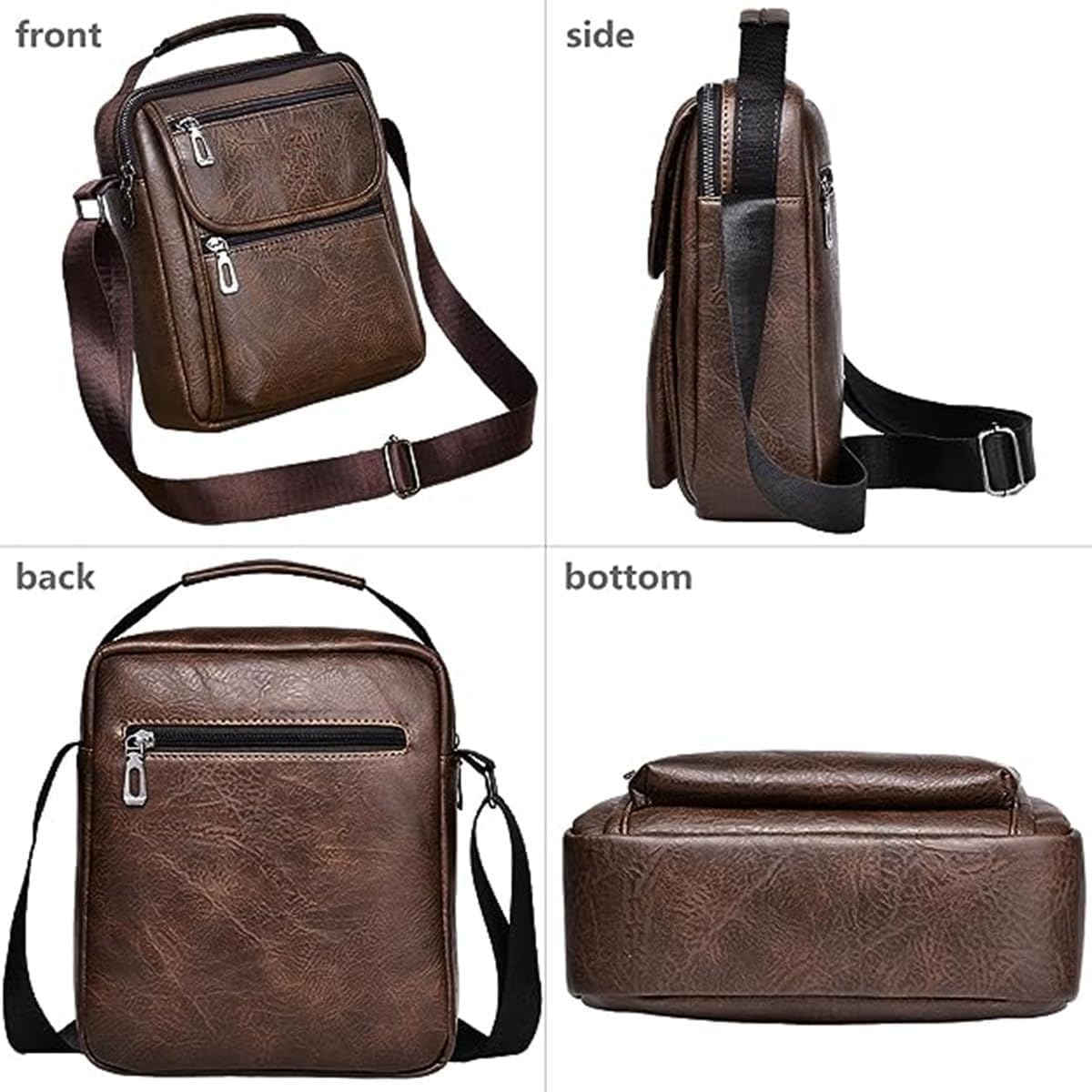 Zipper Buckle Leather Messenger Bag Vintage Handle Shoulder Crossbody Purse Genuine Leather for Daily Office Use