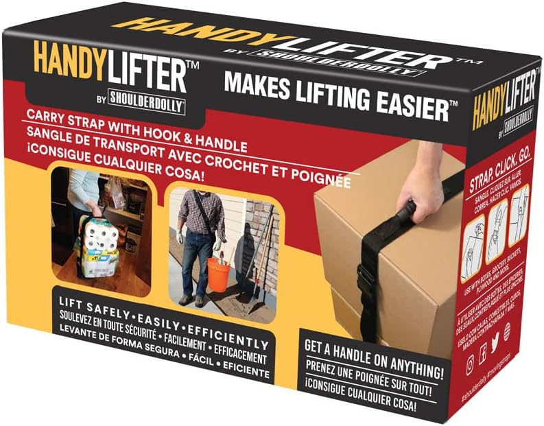 Shoulder Dolly HandyLifter Carrying Strap with Hook & Handle for Easy Lifting. Move, Lift, Carry, and Secure Boxes, Luggage, Groceries, and Heavy Objects Safely and Efficiently, Black