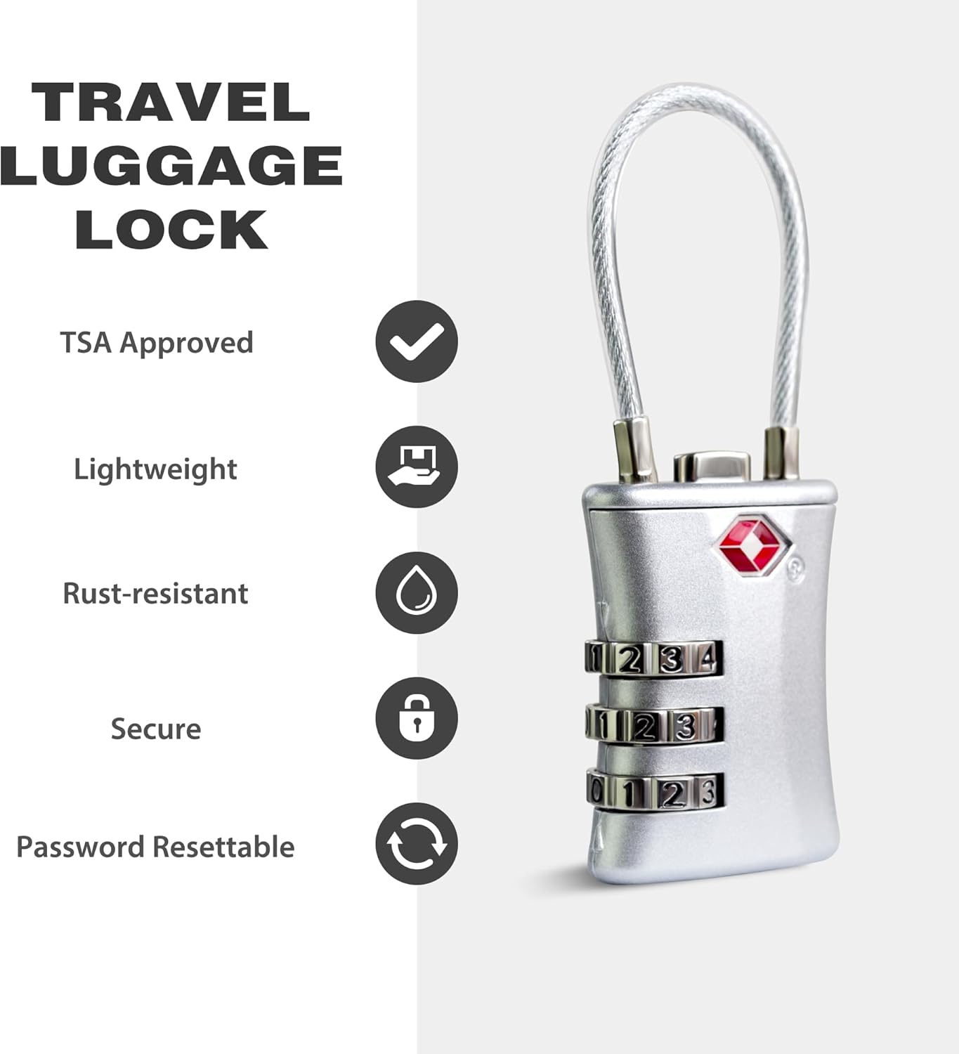 Suitcase Locks TSA Approved, Small Padlock Combination, TSA Locks for Luggage, Combo Travel Padlock with Code for Backpack, Gym Locker, Ammo Can, Gun Case, Bag Zipper, Box (Black+Silver)