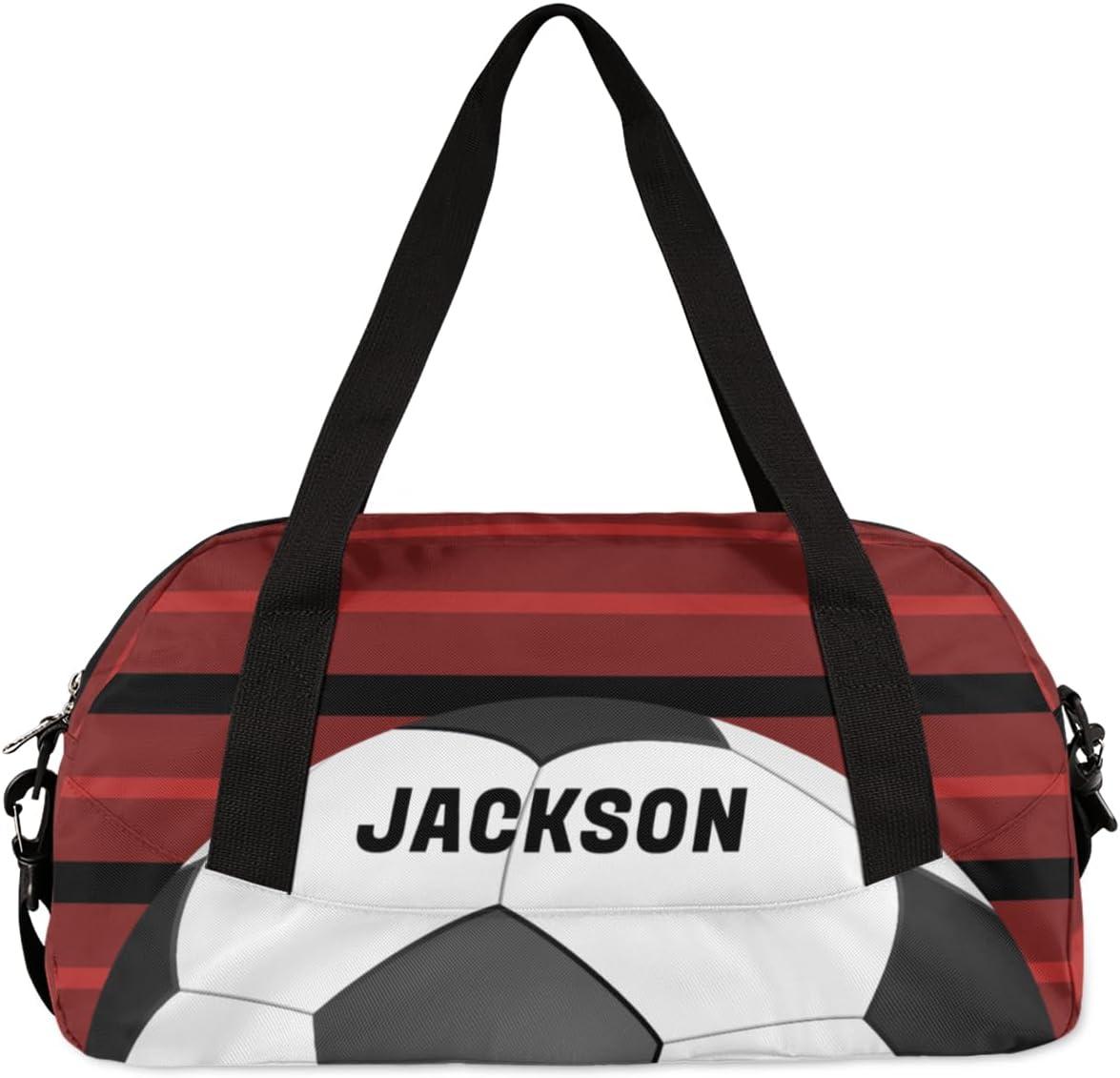 Football Ball Custom Name Kids Overnight Duffel Bags Boys Red Stripe Personalized Sport Gym Bag Customized Duffel Bag for Travel Weekender Practice Gymnastics