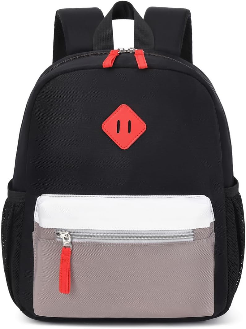 Toddler Backpack, 12inch Preschool Backpack for Kids Boys and Girls 2-4 Kindergarten Preschool Bookbag with Chest Buckle (Black Grey, Small)