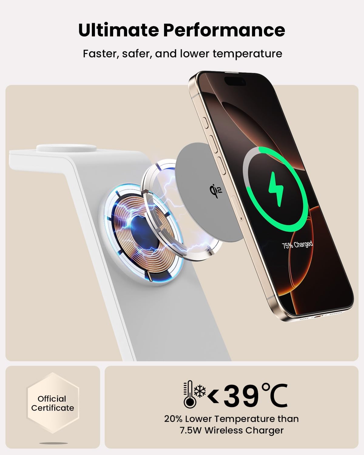 Magsafe Wireless Charging Station for iPhone: 3 in 1 15W Magnetic Portable Desktop Charging Station Qi2 Certified Charger Stand for iPhone17/16/15/14/13/12 Series, Apple Watch, AirPods 4/3/Pro