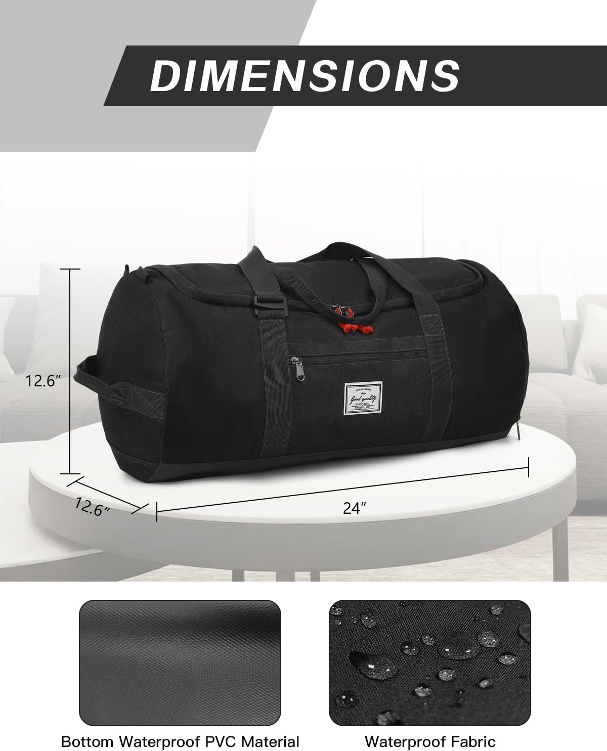 60L Large Gym Duffle Bag with Separate Shoe Compartment, Waterproof & Durable Duffel Bag for Men and Women - Convertible Backpack Design, Black