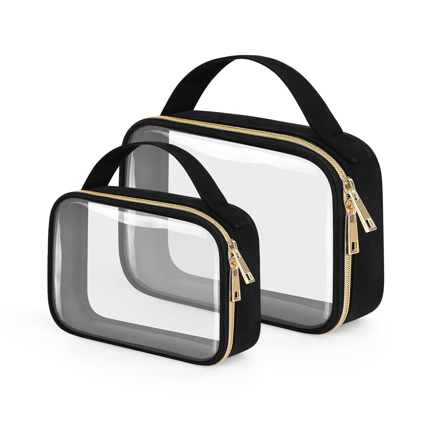 Wedama 2 Pack Toiletry Bags with Handles, Large Opening PVC Cosmetic Bags, Double Zipper, Black