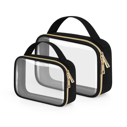 Wedama 2 Pack Toiletry Bags with Handles, Large Opening PVC Cosmetic Bags, Double Zipper, Black