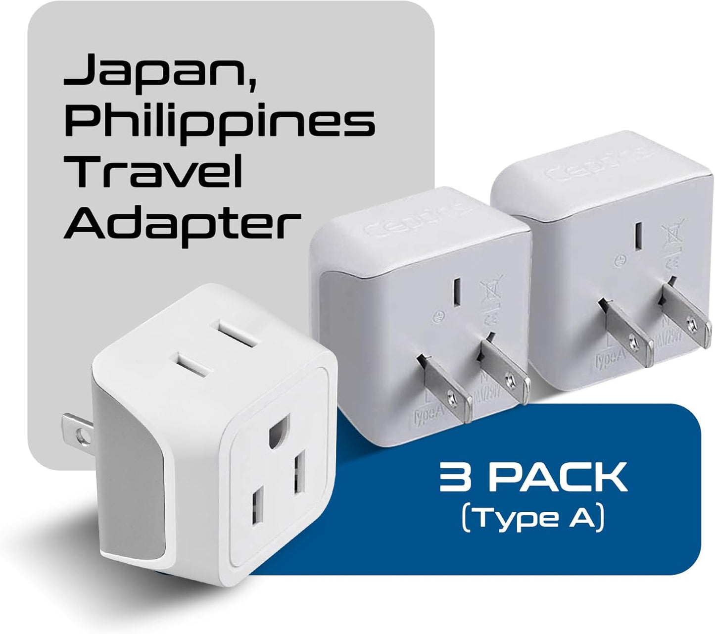Japan, Philippines Travel Adapter Plug by Ceptics - USA 3 Pin Polarized to 2 Prong Unpolarized