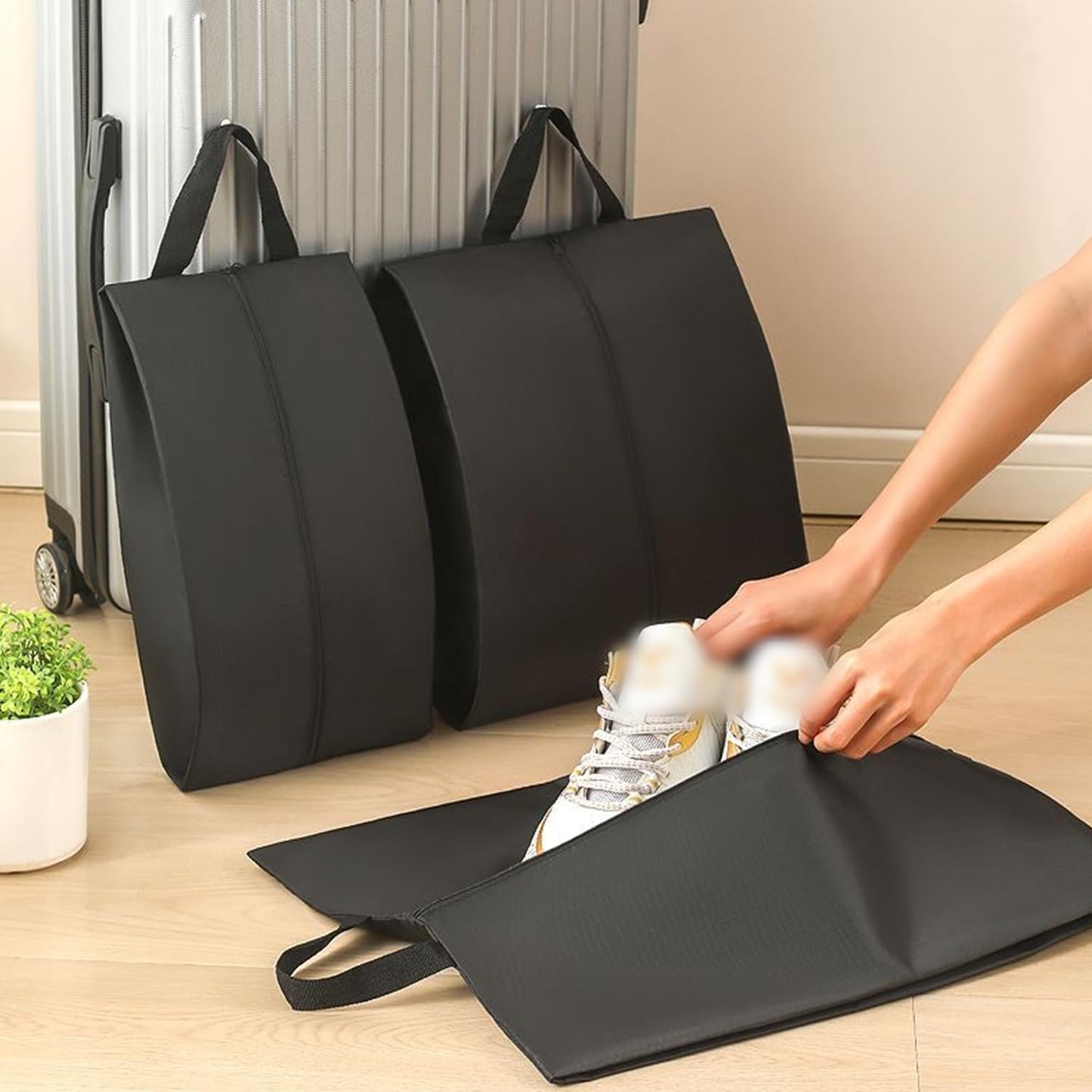 4 Pack Shoe Organizer Set Zippered Shoe Bags with Handles Stylish Portable Nylon Shoe Storage for Travel & Home Ideal Gift for Men & Women (Grey, XL)