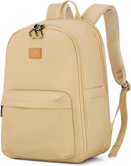 Hanke Expandable Travel Backpack for Women Men, 30L Carry On Backpack Flight Approved, Water Resistant Personal Item Travel Bag Fits 15.6 Inch, Dry & Wet Pocket Weekender Daypack, Khaki