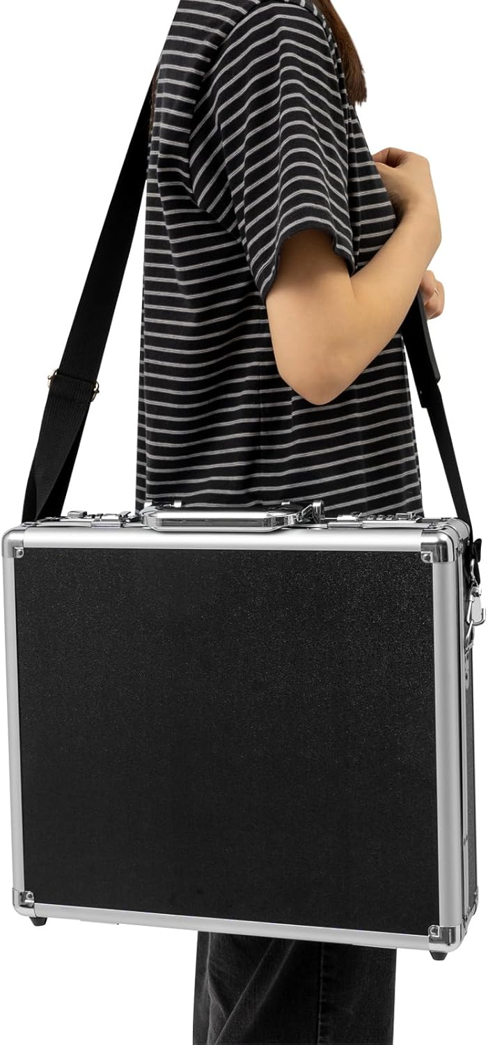 Locking Briefcase, Metal Briefcase w/Strap, Hard Aluminum Carrying Case for Documents/Laptops/Cell Phones