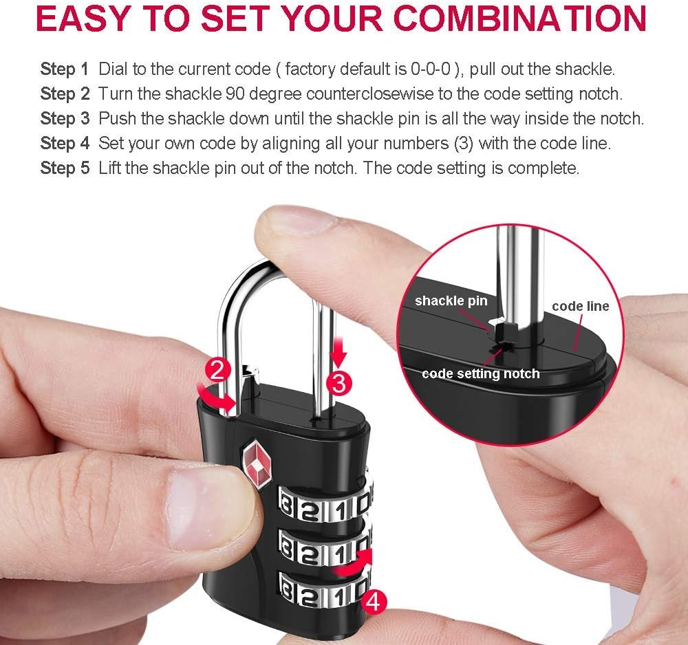 ZHEGE Suitcase Locks TSA Approved, 3 Digit Luggage Locks with Flexible Cable (30 in) for Travel, School & Gym Locker (Black, 2 Pack)