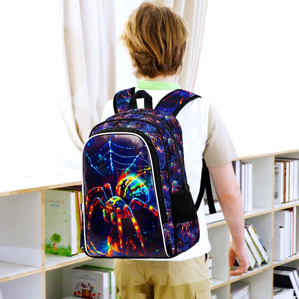 gxtvo 3PCS Spider Backpack for Boys, 16" Kids Bookbag with Lunch Box, Water Resistant Elementary Preschool Toddler School Bag