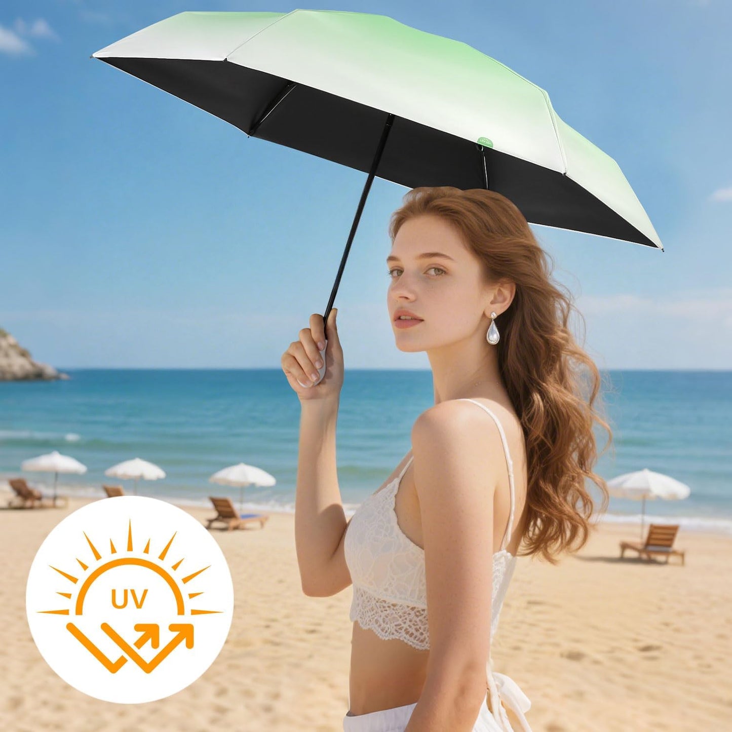 LEAGERA Mini Travel Umbrella UPF 50+ - Folding Portable Compact Umbrella for Purse Lightweight Tiny Trendy UV Protection Umbrellas for Women Girls