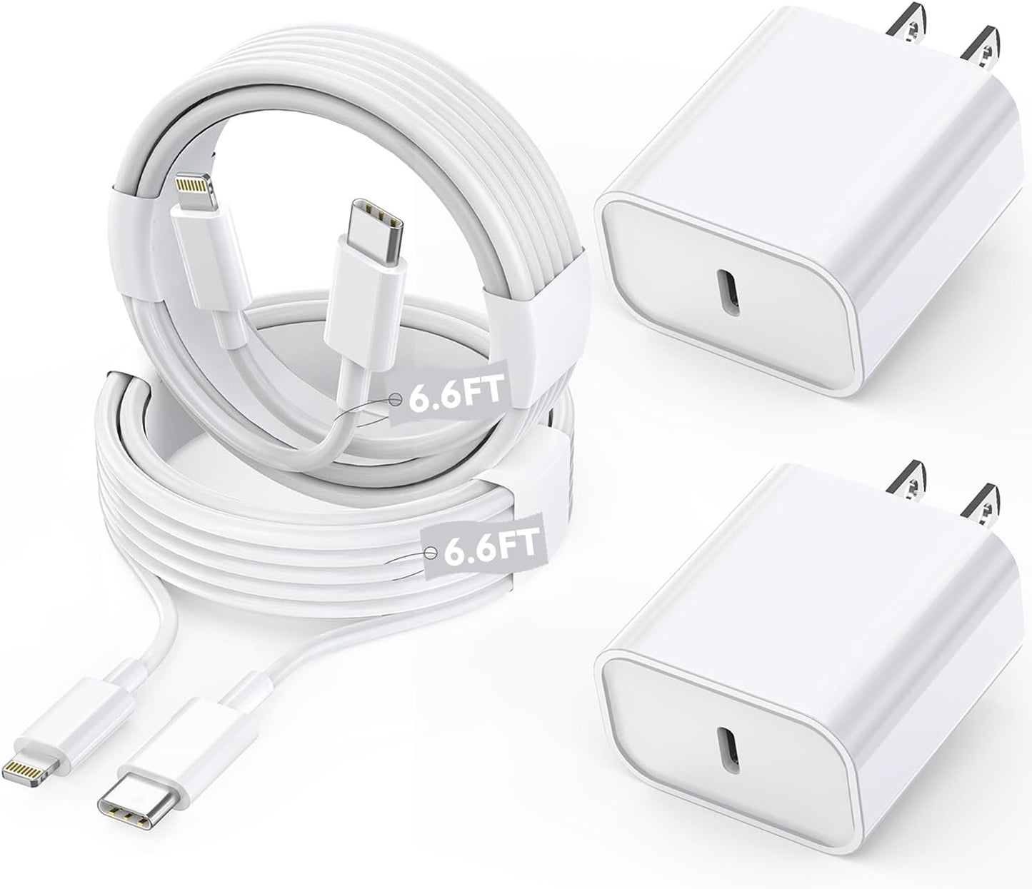 Long Apple iPhone Fast Charger,Fast Charging iPhone 2Pack PD Type C Wall Charger Fast Charging Phone Adapter 6.6FT USB-C to Lightning Cable Apple Chargers for iPhone 14/13/12/Pro/Max/11/XR/X/8/SE/iPad