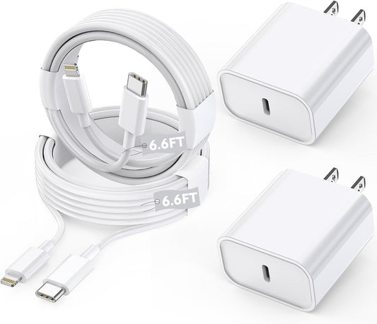 Long Apple iPhone Fast Charger,Fast Charging iPhone 2Pack PD Type C Wall Charger Fast Charging Phone Adapter 6.6FT USB-C to Lightning Cable Apple Chargers for iPhone 14/13/12/Pro/Max/11/XR/X/8/SE/iPad
