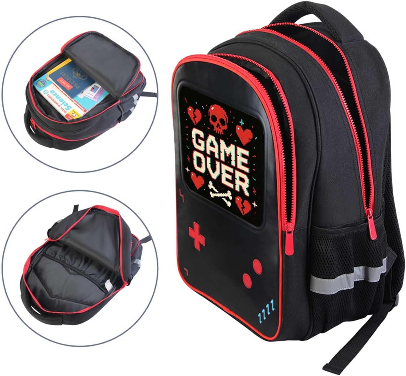 Video Game Backpack for Boys | 17" Leather Front Panel School Bookbag | Backpacks for Boy Kids Teen Age 6-12 | Schoolbag for Elementary & Middle School | Organizer Pockets