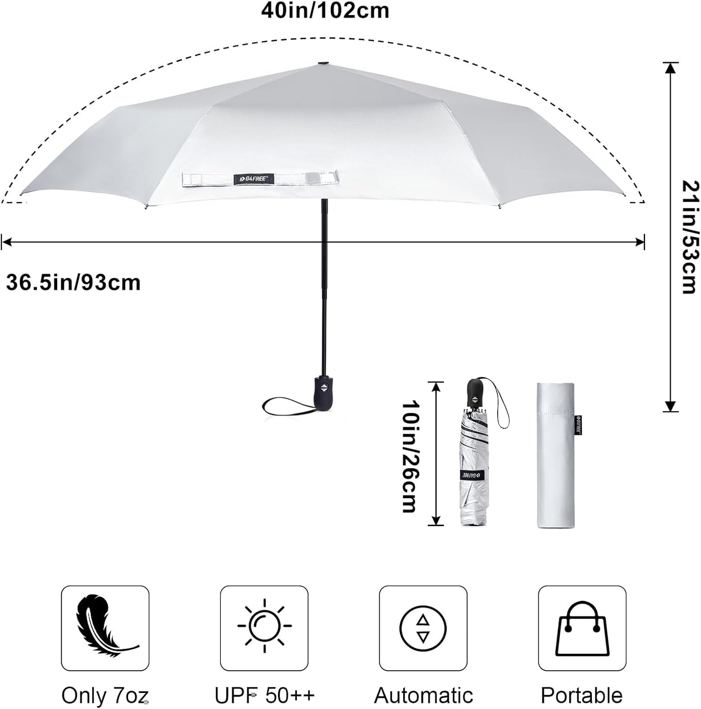 G4Free Mini Ultralight Umbrella UPF 50+ UV Protection Compact Lightweight Travel Umbrella Super Slim Small Portable Automatic Open and Close,40 Inch