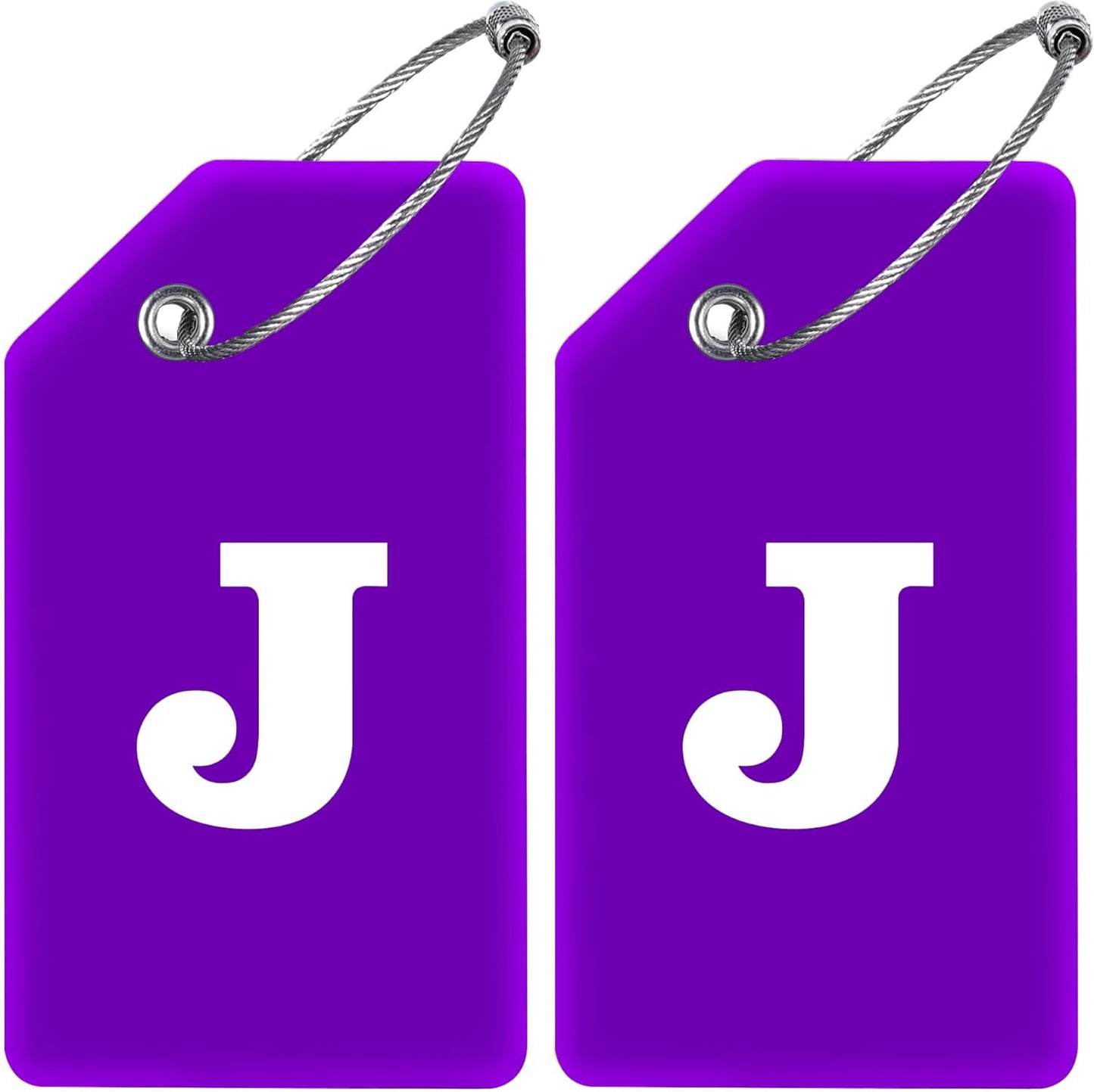 Gostwo 2 Pack Silicone Luggage Tags for Suitcases, 26 Initial Letter Baggage Labels Handbag School Bag Suitcase Instrument Tag with Stainless Steel Loop(Purple) (Letter J)