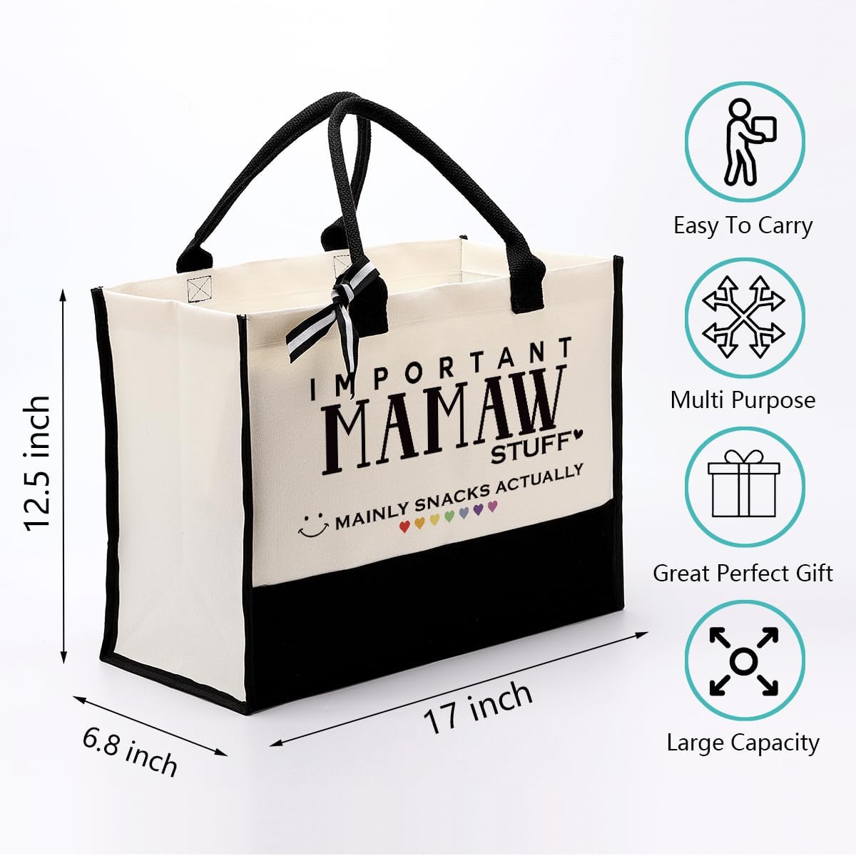Cute Canvas Tote Bag, Mamaw Stuff Reusable Grocery Bag Gift for Her, Grandma Mom Gift for Mother's Day, Christmas, Birthday