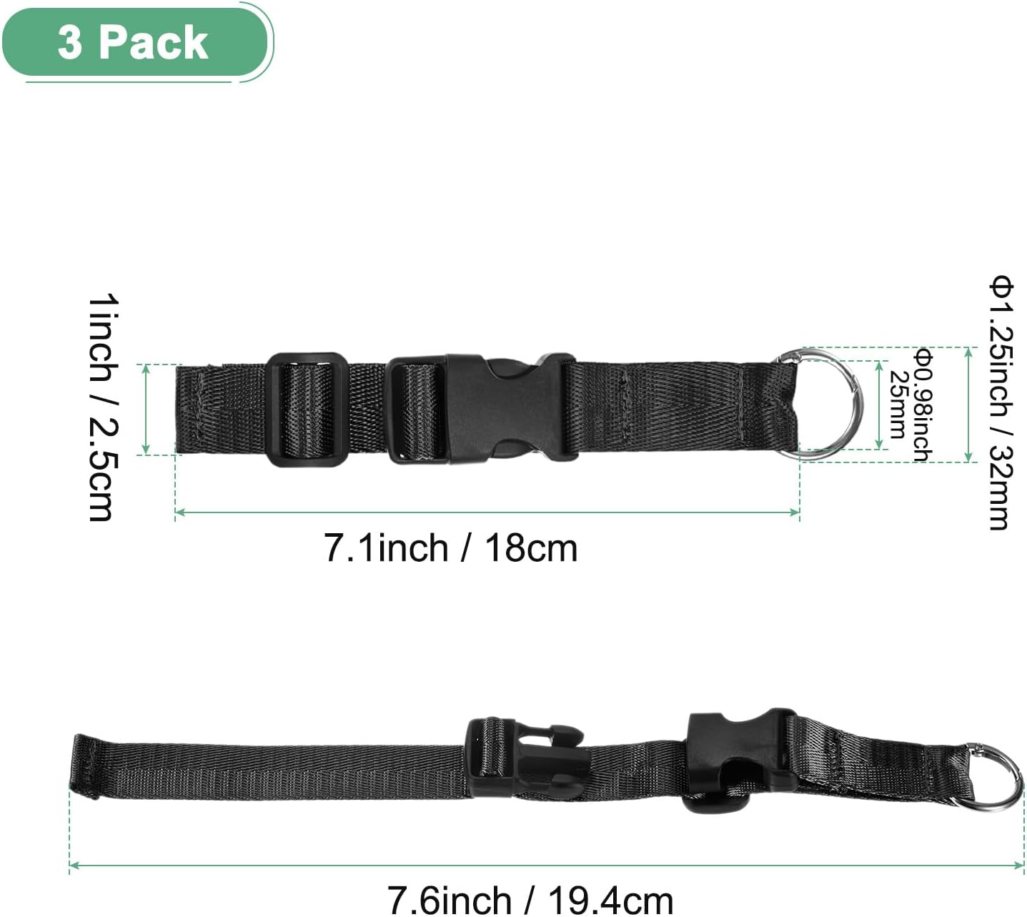 3-Pack Add A Bag Luggage Strap, Adjustable Suitcase Belt for Connecting Handbag/Backpack/Jacket, Luggage Connector [Black]