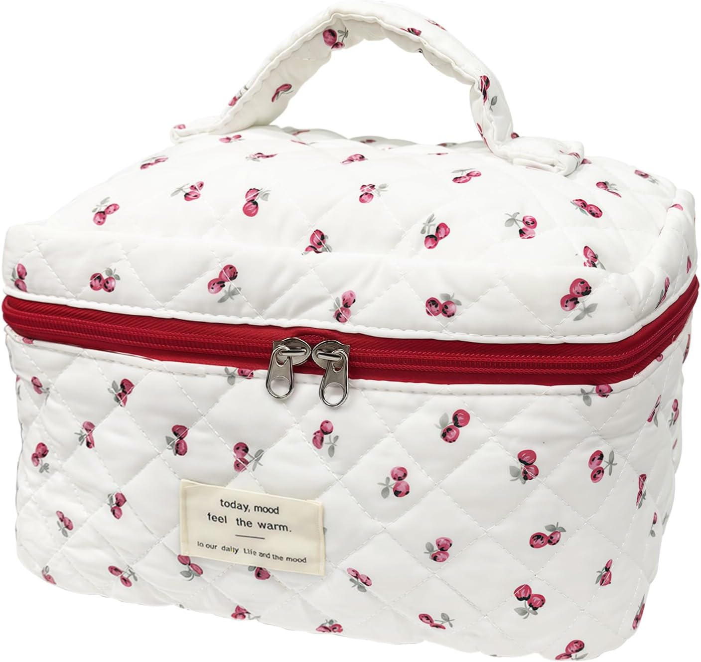 Quilted Makeup Bag, Large Capacity Travel Cosmetic Bag for Women and Girls, Aesthetic Storage for