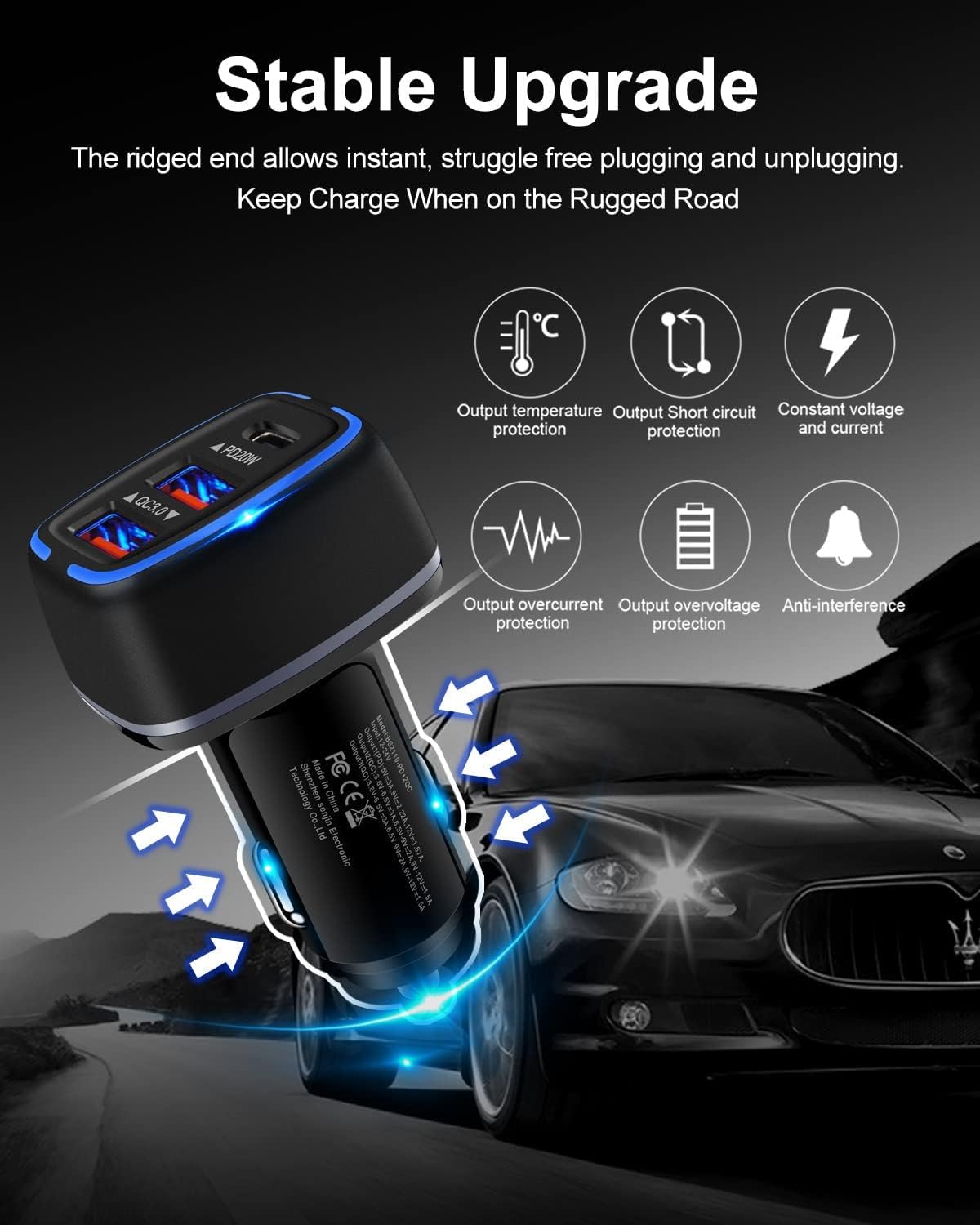 AILKIN 56W PD USB C Car Charger, Type-C Super Fast Power Charging Block 3-Port USB A & USBC Auto Cargador Carro Lighter Adapter for iPhone, iPad, Samsung Galaxy, LG, Google Pixel, Moto, USB-C&A Port