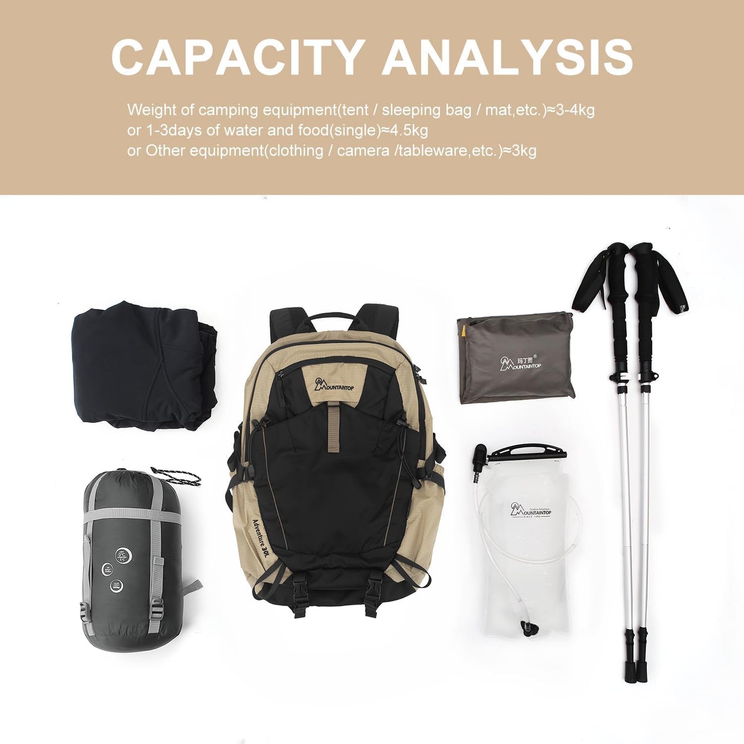 MOUNTAINTOP 30L Hiking Backpack,Men Women Camping Backpack,Lightweight Trekking Travel Backpacks for Climbing Skiing Cycling