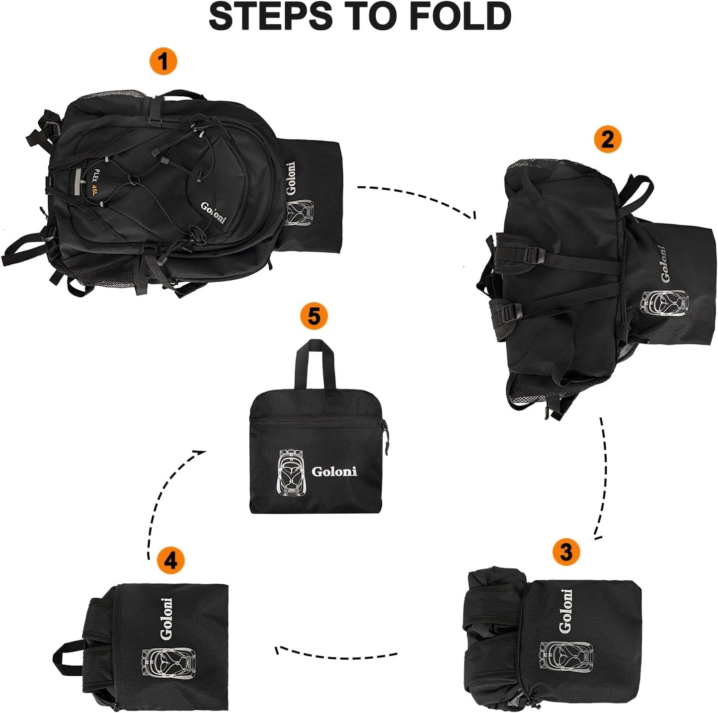 45L Hiking Backpack with Rain Cover, Lightweight Foldable Camping Backpack for Trekking, Water-Resistant Daypack with Hiking Pole & Mat Carrying System,Black
