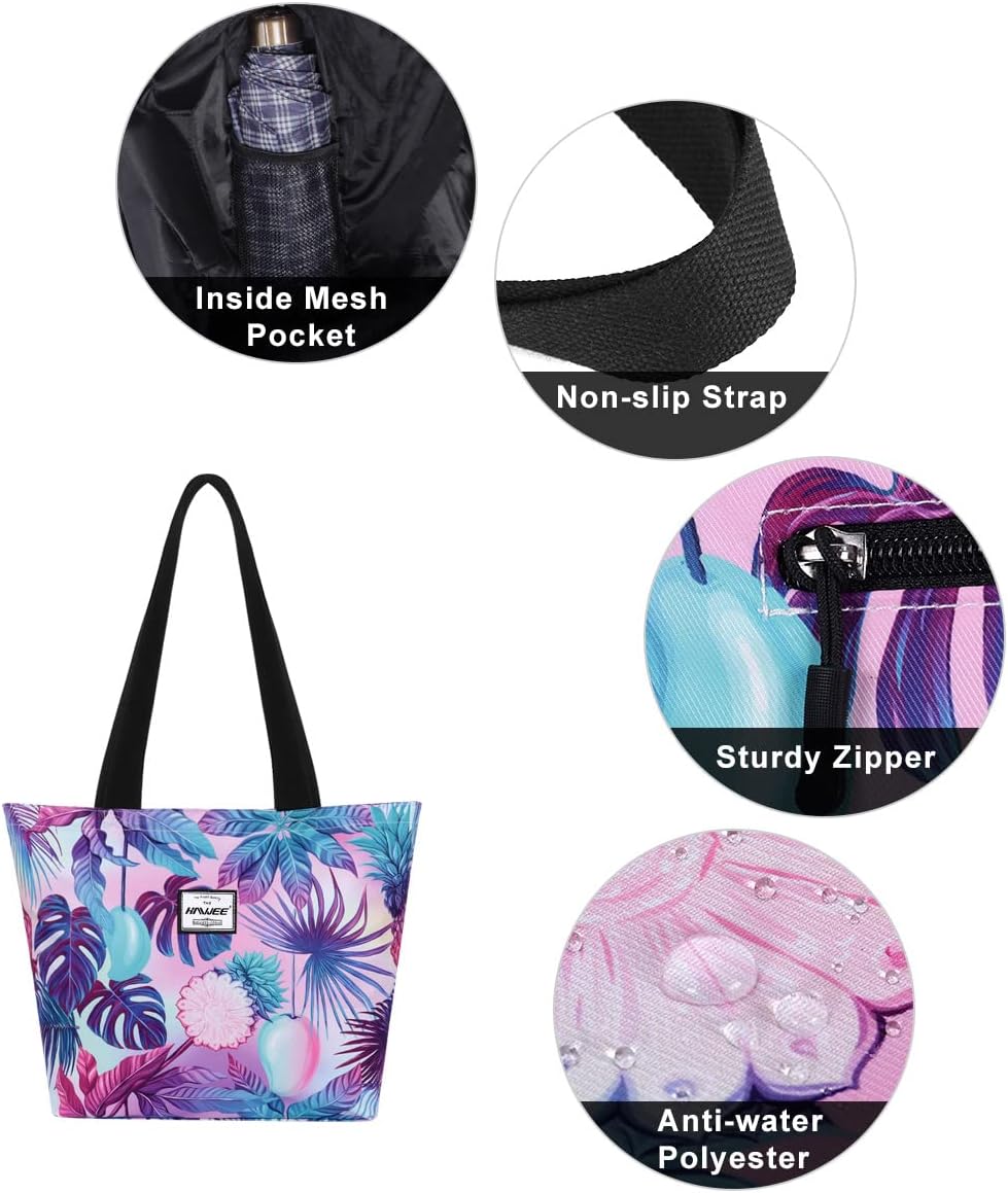 Tote Bag with Zipper for Women Inside Mesh Pocket Heavy Duty Casual Anti-water Cloth Travel Shoulder Handbag