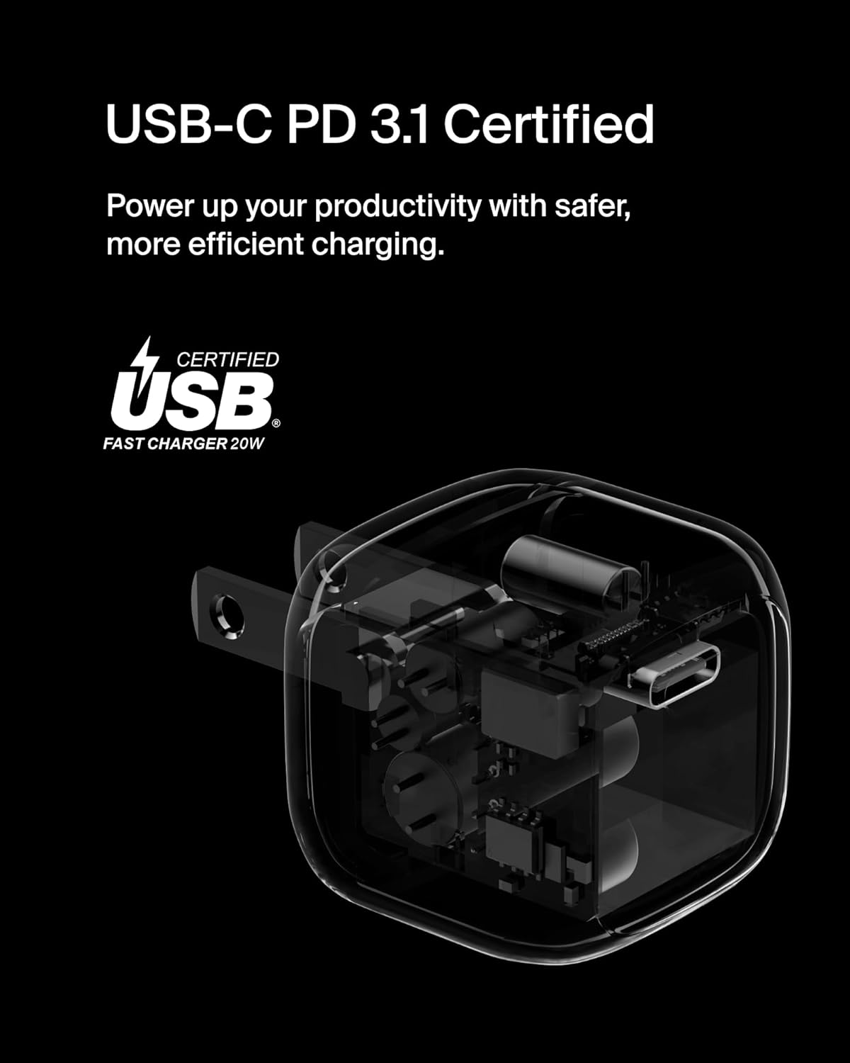 Belkin USB C Charger Block 20W, Fast Charging Block, Type C Wall Charger, Compatible w/Apple iPhone 17, Air, Pro, AirPods, Apple Watch, Samsung Galaxy S25, Google Pixel 10, iPad, AirPods, etc - White