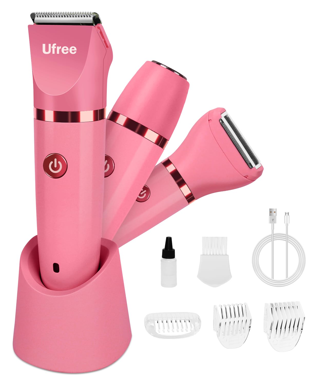 Ufree Bikini Trimmer Electric Razors for Women, Rechargeable Pubic Hair Trimmer Electric Shaver for Legs Body Hair, Bikini Shaver IPX7 Waterproof, Rose Red
