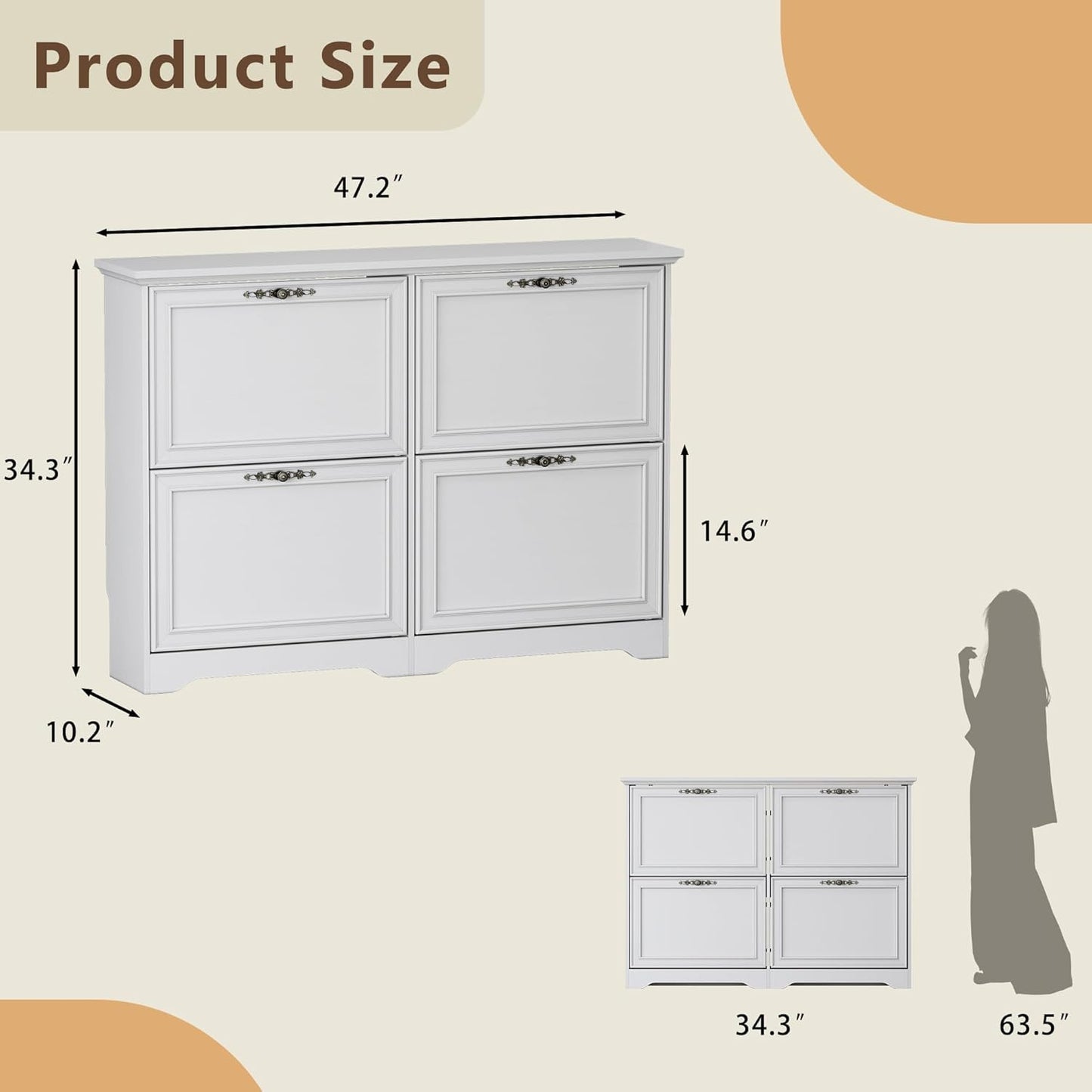 Large Shoe Cabinet for Entryway, 4 Flip Drawer Organizer with Adjustable Shelves, Wooden Slim Shoe Storage Cabinet and Rack for Closet, Hallway, Foyer