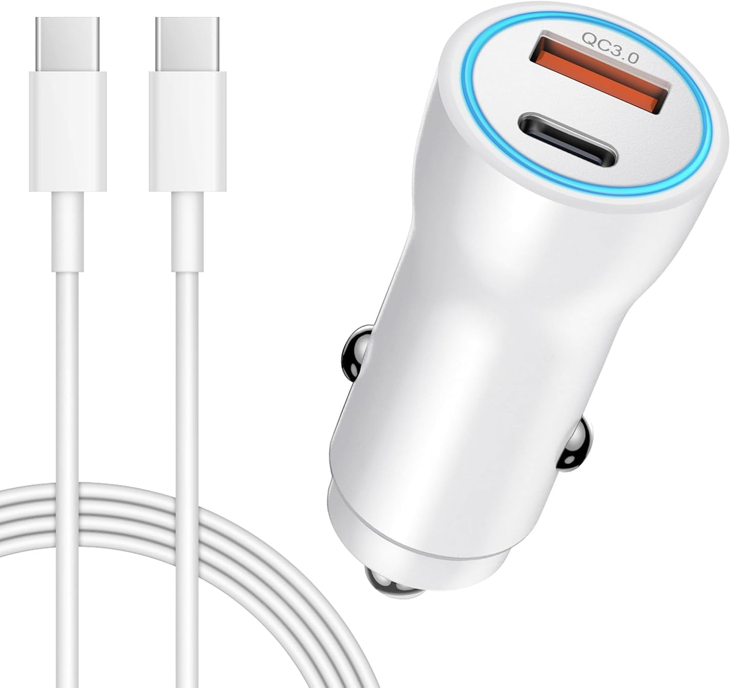 for iPhone 15/16 Car Charger, 43W 2-Port Fast USB C Car Charger Power Adapter with 6FT USB C to Type C Cable for iPhone 16e 16/15 Pro Max/Plus/iPad Pro/Samsung Galaxy S25 S24 S23 S22 S21 Ultra