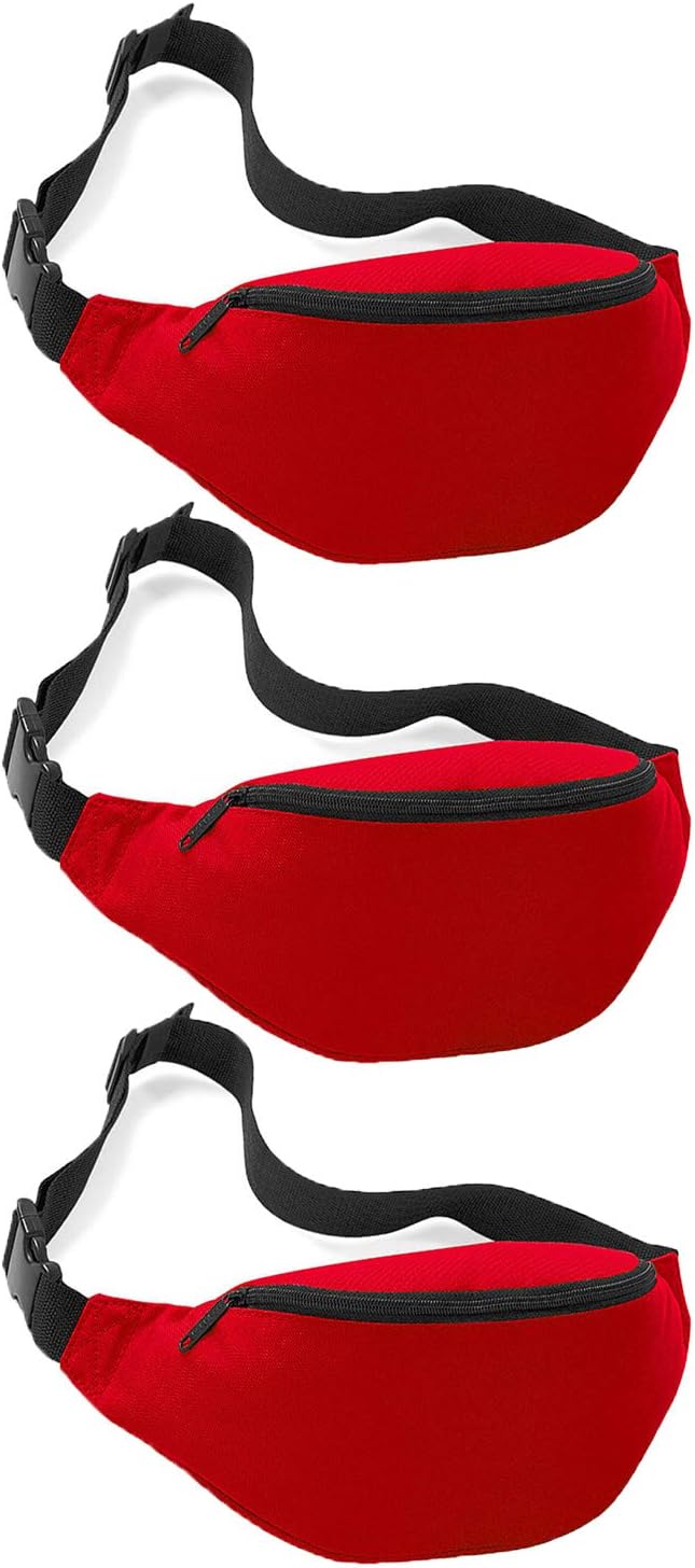 Unisex Fanny Pack for Women Men, Fashion Sporty Multi-purpose 2-Zipper Waist Belt Bag Fanny Pack Waist Bag Adjustable Strap for Sport Hiking Traveling Passport Wallet (3Pcs Red)