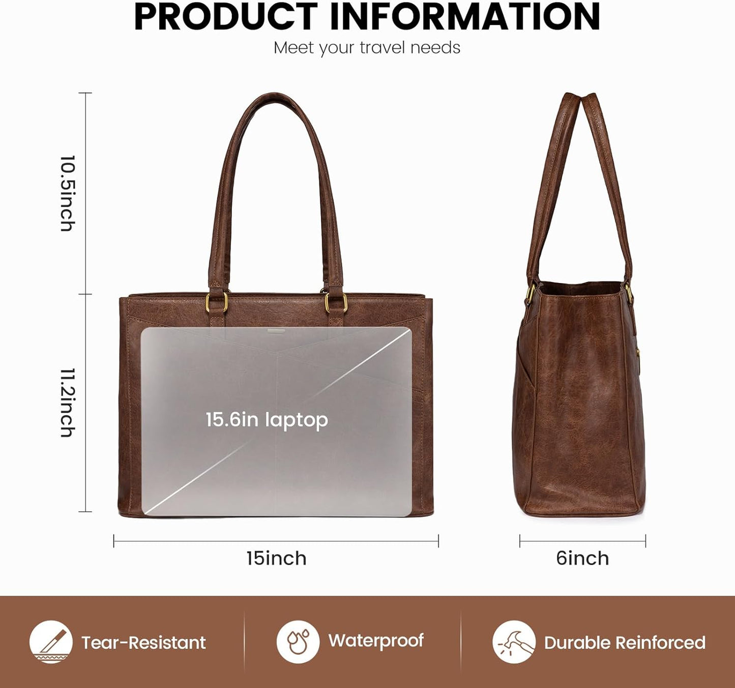 LOVEVOOK Laptop Bag for Women,15.6 Inch Laptop Tote Bag for Women,Vintage Leather Work Tote Bags Computer Business Teacher Bag,Waterproof Office Briefcase
