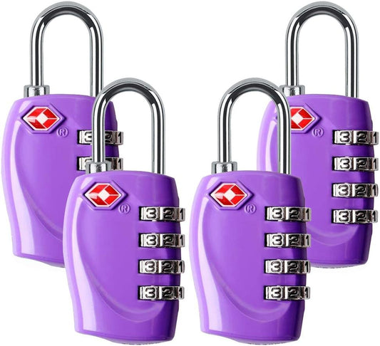 4 Dial Digit TSA Approved Travel Luggage Locks Combination for Suitcases (Purple-4 Pack)