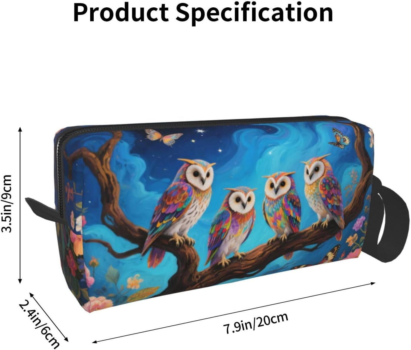 Whimsical Starry Night Owl Makeup Bag Small Compact & Durable Travel Cosmetic Bag Organizer Oxford