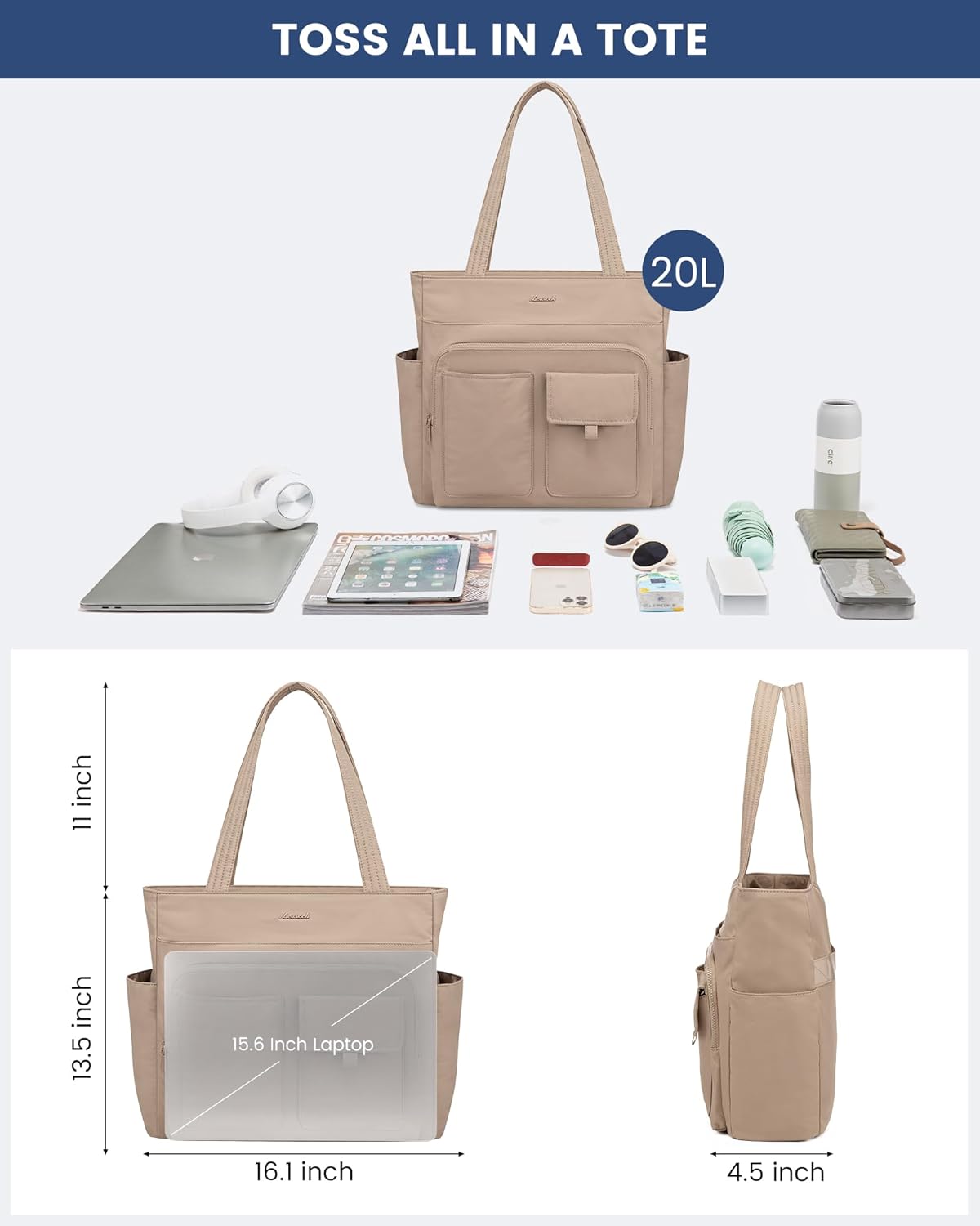LOVEVOOK Tote Bag for Women,Light Puffer Tote Bag with Multi-pockets,Stylish Carry on Laptop Bags for Daily,Travel,Work,Gym